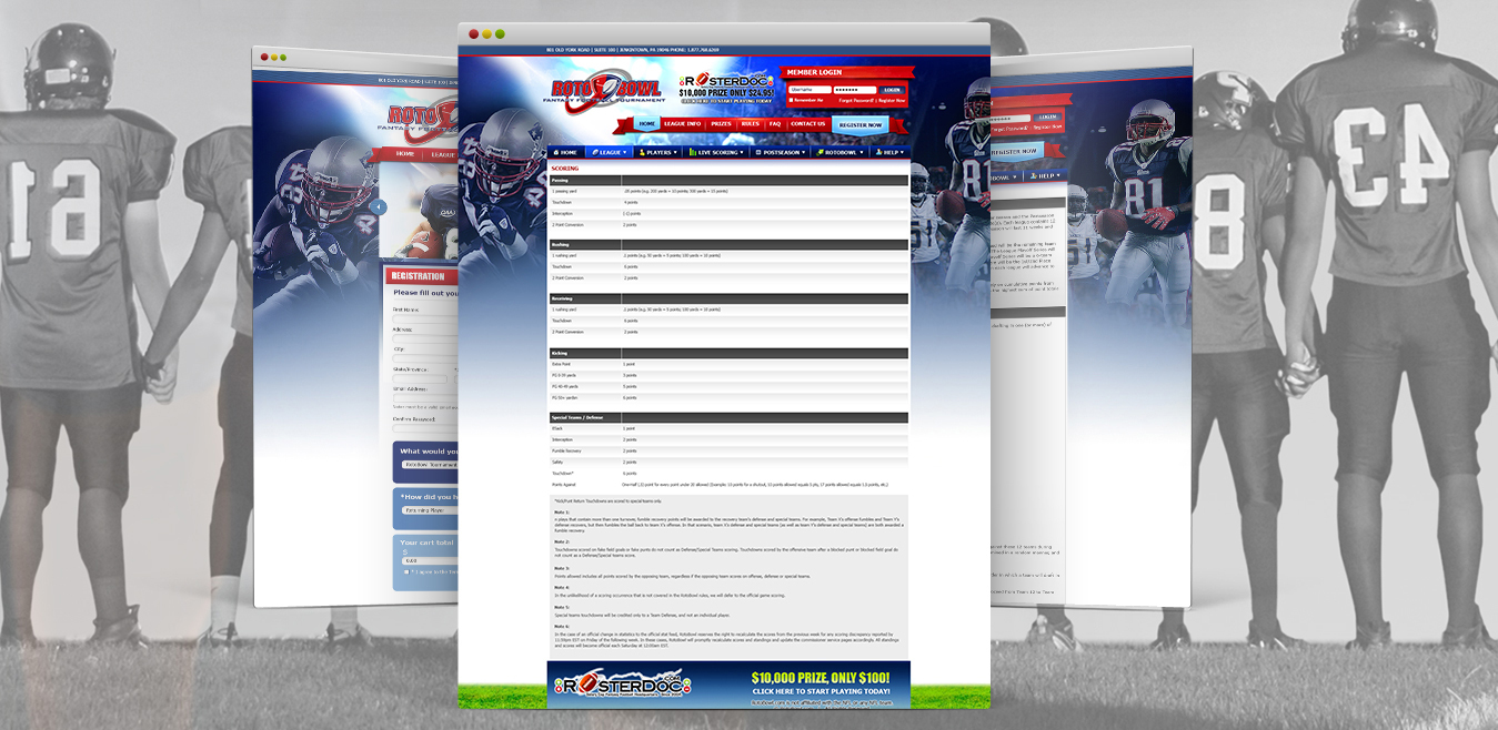 RotoBowl Fantasy Football Game Responsive Web Design